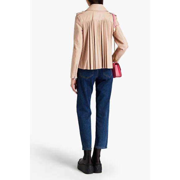 RED VALENTINO Pleated Leather Biker Jacket  Size 40 = US 4 Small - Picture 4 of 11